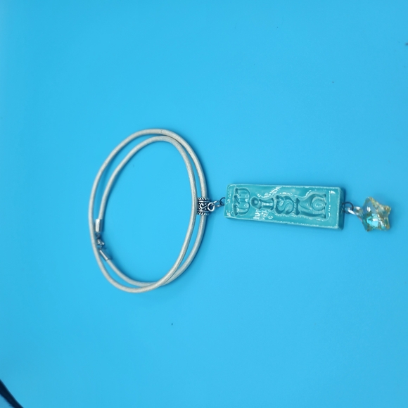 Handmade Ceramic Wish Rectangular Pendant Necklace - Picture 2 of 6